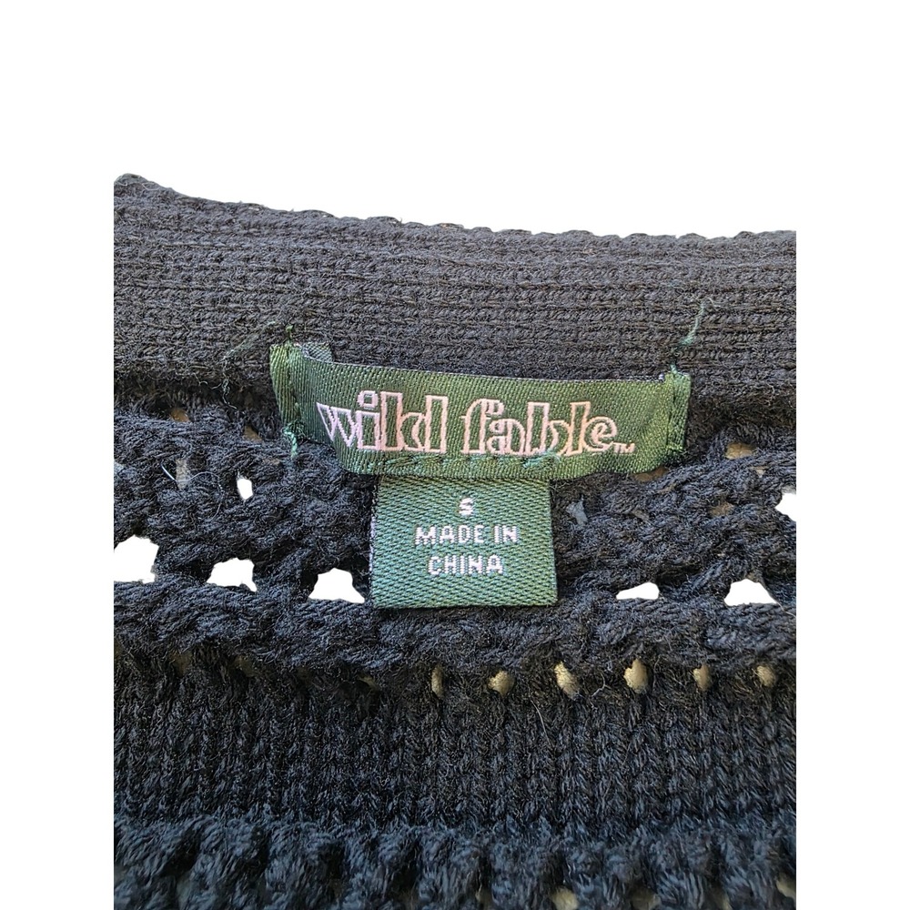Wild Fable Black Crochet Granny Square Cropped Cardigan Sweater Small Boho - Picture 3 of 9